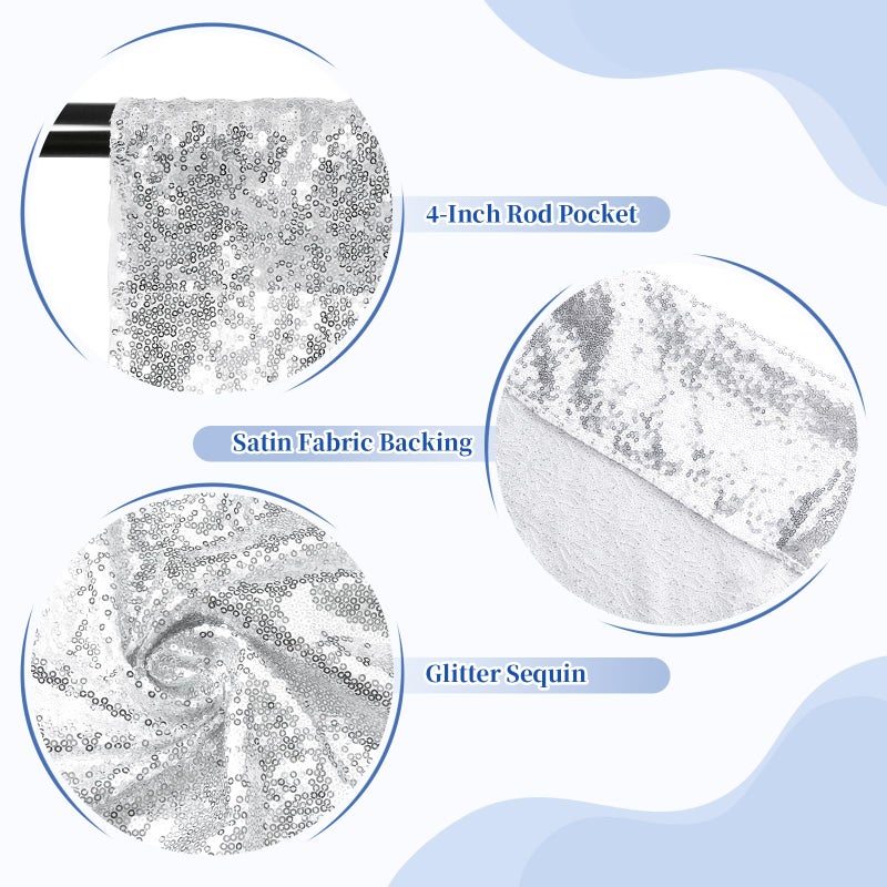 SquarePie Sequin Backdrop Curtain Background Opaque Non-Transparent Satin Sparkly for Wedding Party 10FT x 10FT Silver - Image 5